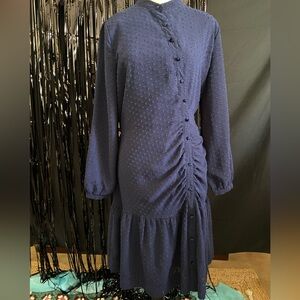 SOLD!!! 60s/70s DOES 20s VINTAGE NAVY POLKA DOT DROP WAIST ASYMMETRICAL DRESS